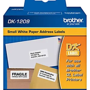 Brother DK-1209 Small Address Labels, White, 2 1/2" x 1 1/2", Roll Of 800 Trending
