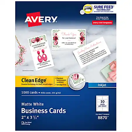 Avery&reg; Clean Edge&reg; Printable Business Cards With Sure Feed&reg; Technology For Inkjet Printers, 2" x 3.5", White, 1,000 Blank Cards Grab Now