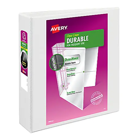 Money Back Guarantee Avery&reg; Durable View 3 Ring Binders, 2 Inch EZD&reg; Rings, White, 1 Binder