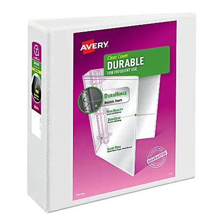 Final Sale Avery&reg; Durable Clear View 3 Ring Binders, 3 Inch EZD&reg; Rings, White, 1 Binder
