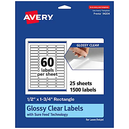 Low Price Avery&reg; Glossy Permanent Labels With Sure Feed&reg;, 94204-CGF25, Rectangle, 1/2" x 1-3/4", Clear, Pack Of 1,500