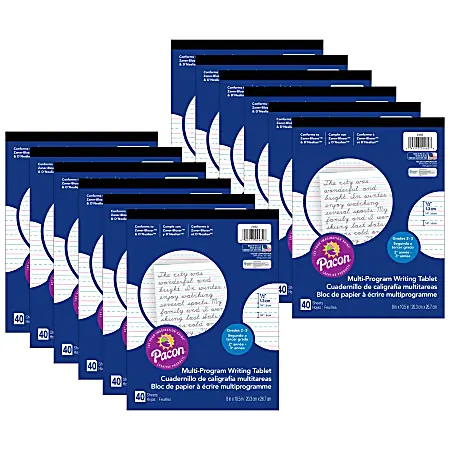 Best Choice Pacon&reg; Multi-Program Vertical Handwriting Tablets, 1/2" Ruled, 8" x 10-1/2", White, 40 Sheets Per Tablet, Set Of 12 Tablets
