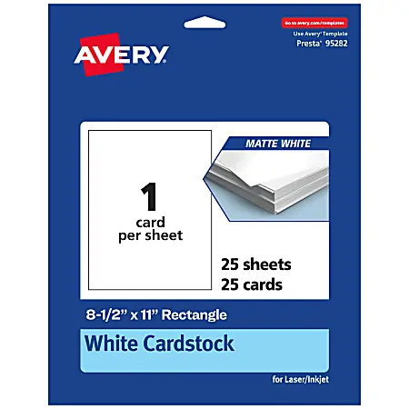 Avery&reg; Printable Cards, 95282-MWC25, Rectangle, 8.5" x 11", Matte White, Pack Of 25 Next Day Delivery