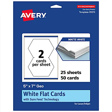 Avery&reg; Printable Flat Cards With Sure Feed&reg; Technology, 5"x7" Geo, Matte White, Pack Of 50 Premium