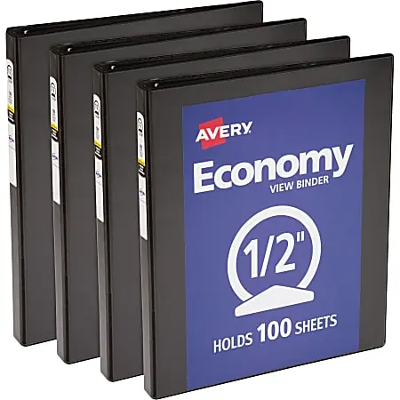 Avery&reg; Economy View Binder, 1/2" Ring, 8 1/2" x 11", Black, Pack Of 4 Clearance