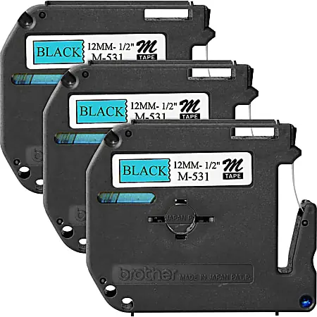 Fast Shipping Brother&reg; P-touch Nonlaminated M Series Tape Cartridge, 1/2"W x 26 1/5'L , Rectangle, Blue, Black, 3 Per Bundle