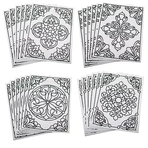 Original S&S Color-Your-Own Stained Glass Window Clings II, 24/Pack (SG864)