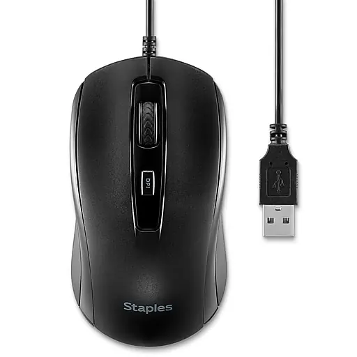 Authentic Staples TECH Ambidextrous Optical USB Mouse, Black (ST62598)