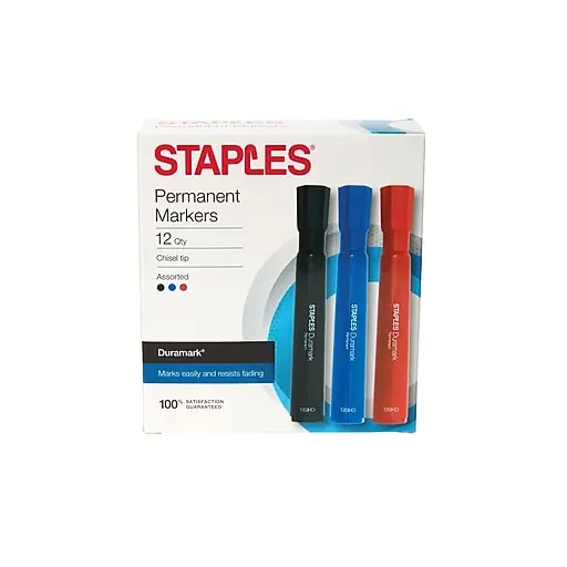 Staples DuraMark Permanent Markers, Chisel Point, Assorted, 12/Pack (10404) Fast Shipping