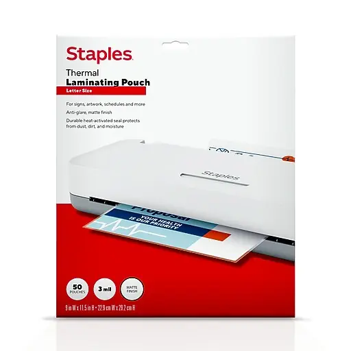 Staples Matte Thermal Laminating Pouch, Letter Size, 3 Mil, 50/Pack (ST63144) High Quality