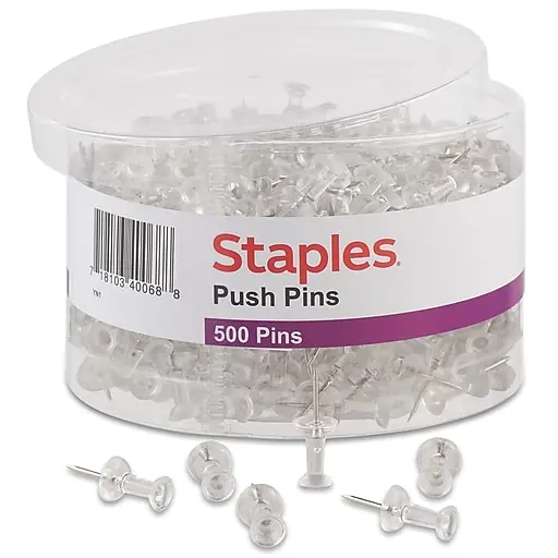 Secure Checkout Staples Push Pins, Clear, 500/Pack (32014)