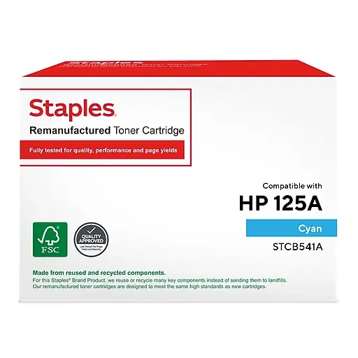 Staples Remanufactured Cyan Standard Yield Toner Cartridge Replacement for HP125A/Canon116 (TRCB541A/STCB541A) Flash Sale