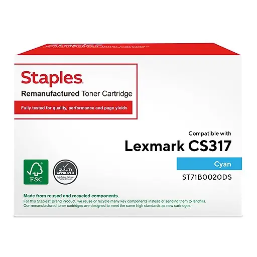 Low Price Staples Remanufactured Cyan Standard Yield Toner Cartridge Replacement for Lexmark (TR71B0020DS/ST71B0020DS)