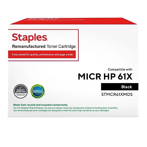 Staples Remanufactured Black High Yield MICR Toner Cartridge Replacement for HP 61X (TRMCR61XM/STMCR61XMDS) Must Have