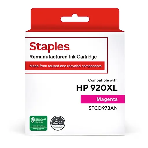Staples Remanufactured Magenta High Yield Ink Cartridge Replacement for HP 920XL (TRCD973AN/STCD973AN) Editor’s Pick
