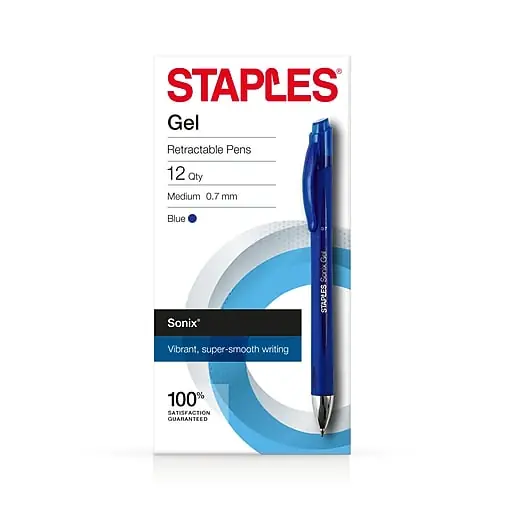 Staples Sonix Retractable Gel Pens, Medium Point, 0.7mm, Blue Ink, Dozen (13563-CC) Reduced Price