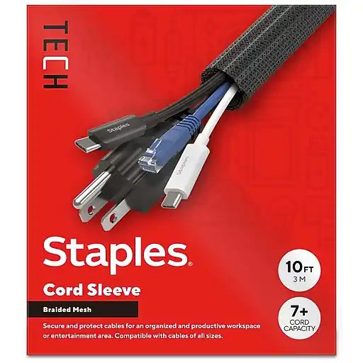 Staples TECH 10' Cord Sleeve, Black (ST62391) In Demand
