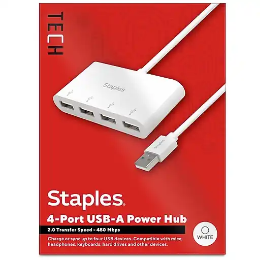 Staples TECH 4-Port USB 2.0 Hub, White (ST62376) Markdown