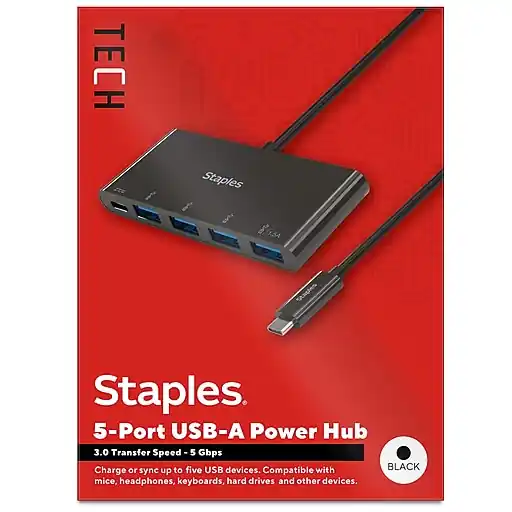 Staples TECH 5-Port USB 3.0 Hub, Black (ST62372) Hot Picks