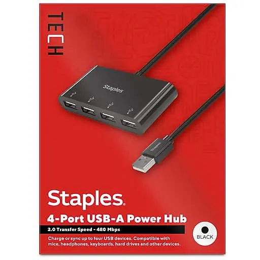 Staples TECH 4-Port USB 2.0 Hub, Black (ST62379) Reduced Price
