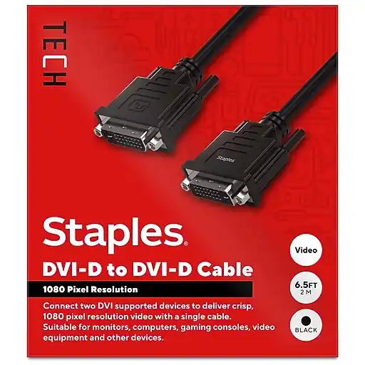 Staples TECH 6.5 ft. DVI-D to DVI-D Cable, Male to Male, Black (ST62473) Time-Limited