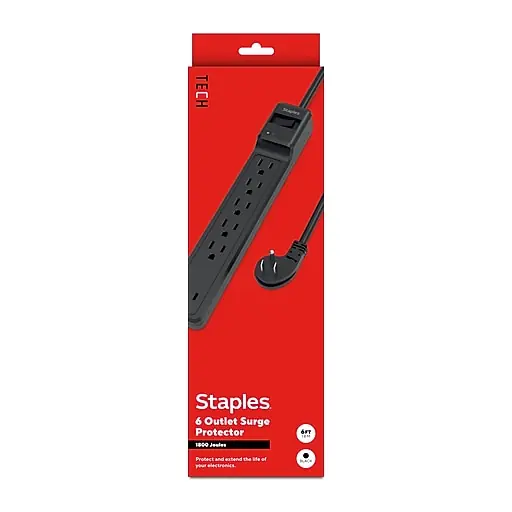 Cheap Staples TECH 6-Outlet Surge Protector, 6', 1800 Joules, Black (ST62779)