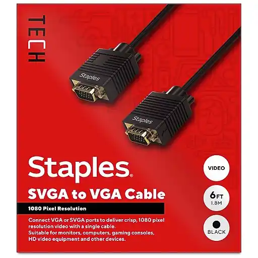 Staples TECH 6 ft. SVGA to VGA Audio/Video Cable, Male to Male, Black (ST62470) Exclusive Offer