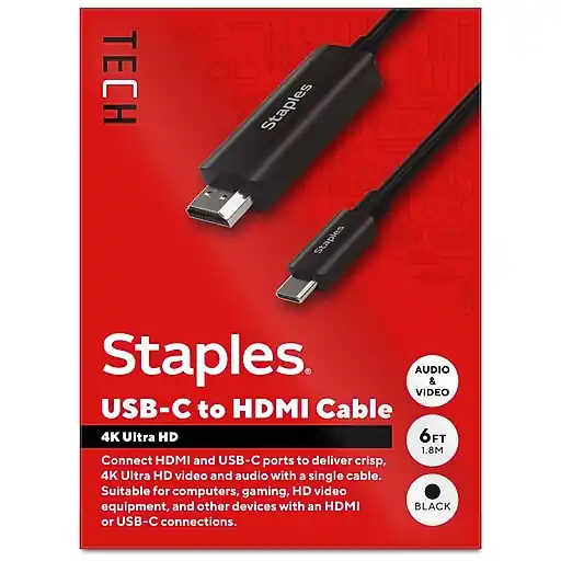 Staples TECH 6 ft. USB-C to HDMI Audio/Video Cable, Male to Male, Black (ST62472) Hot Picks