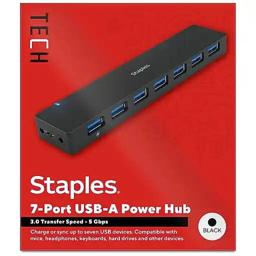 Money Back Guarantee Staples TECH 7-Port USB 3.0 Hub, Black (ST62371)