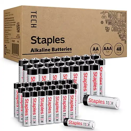 Staples TECH AAA/AA Alkaline Battery, 48 Pack (ST63257-CC) Affordable