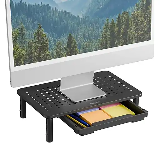 Exclusive Staples TECH Adjustable Monitor Stand with Drawer, Black (ST62819-CC)