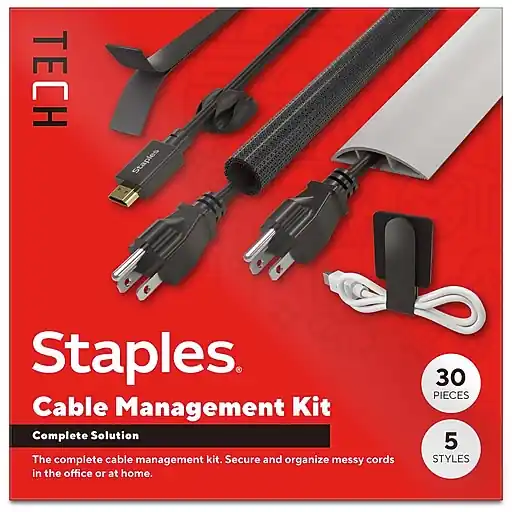 Staples TECH Cable Management Kit, Assorted Colors, 30/Pack (ST62395) Crafted