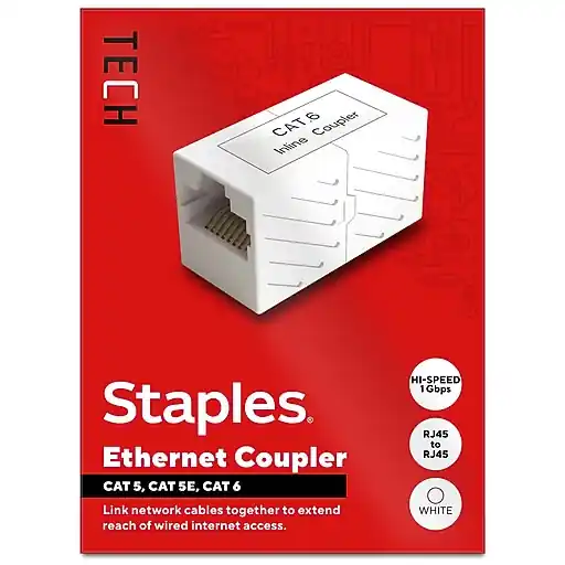 Staples TECH Ethernet Coupler, Female to Female, White (ST62437) Free Delivery
