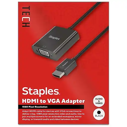 Clearance Staples TECH HDMI to VGA Audio/Video Adapter, Male to Female, Black (ST62356)