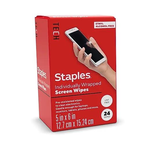 Premium Staples TECH Individually Wrapped Screen Wipes, 24/Pack (ST63057)