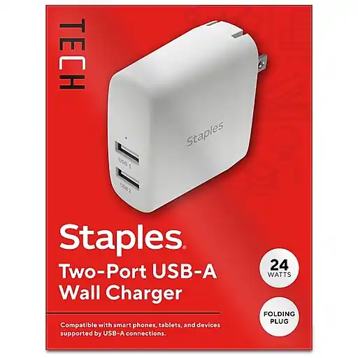 Staples TECH USB-A Wall Charger, 24W, White (ST62318) Same Day Shipping