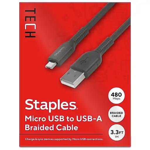 Special Discount Staples TECH Micro USB to USB-A Charging Cable, 3.3 ft., Black (ST62327)