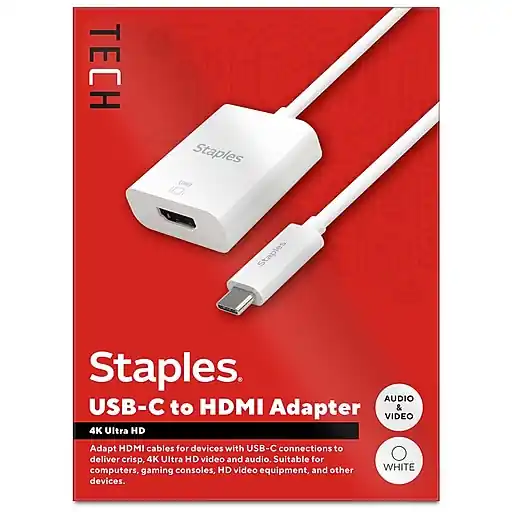 Last Chance Staples TECH USB-C to HDMI Audio/Video Adapter, Male to Female, White (ST62365)
