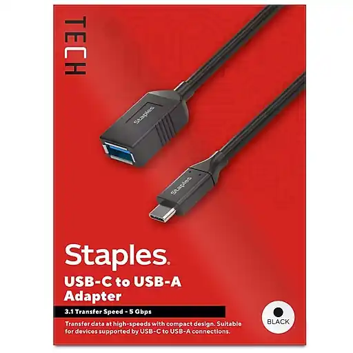 Affordable Staples TECH USB-C to USB A Audio/Video Adapter, Male to Female, Black (ST62385)