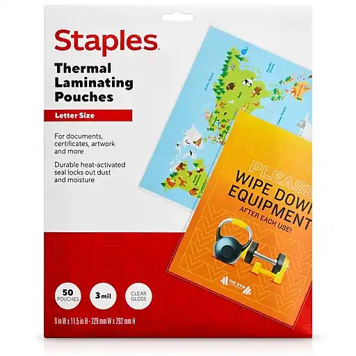 Staples Thermal Laminating Pouches, Letter Size, 3 Mil, 50/Pack (5200507/5200525) Viral