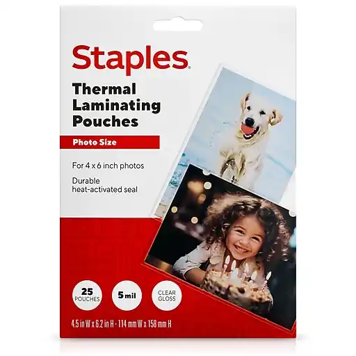Staples Thermal Laminating Pouches, Photo, 5 Mil, 25/Pack (5201004/5201007) Editor’s Pick