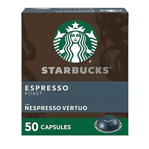 Express Delivery Starbucks Espresso Roast Coffee Nespresso Vertuo Capsules, Dark Roast, 50/Box (117662)