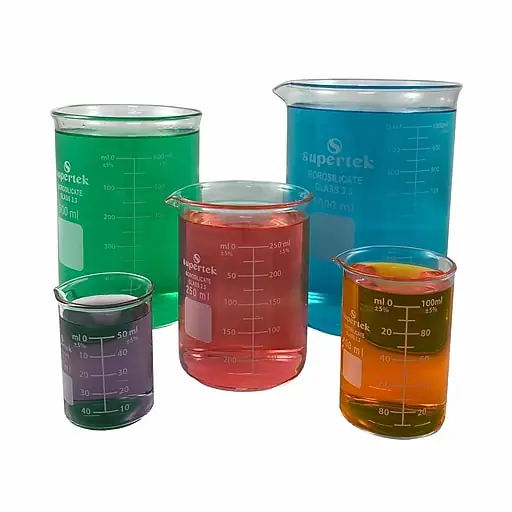 Supertek Glass Beakers, 50, 100, 250, 600, 1000ml, Clear, Set of 5 (SKF15105SET) Hassle-Free Returns