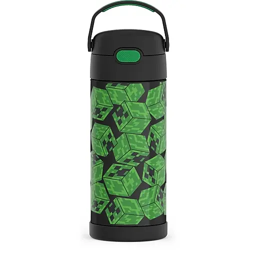 Top Rated Thermos FUNtainer Minecraft Stainless Steel Vacuum Insulated Water Bottle, 16 oz., Green & Black (F42106MI6ST)