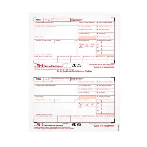 Adams 2025 W-2 Tax Form, 1-Part, Copy A, 100/Pack (LW2FEDAW3) Get Yours