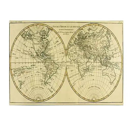 Popular Trademark Fine Art Charles Bonne 'World Map in Two Hemispheres' Canvas Art 14x24 Inches