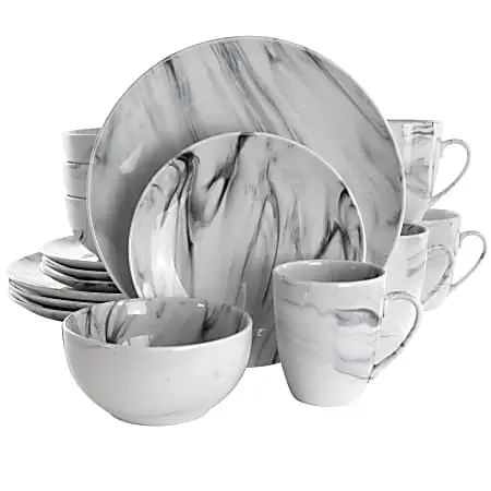 Elama Fine Marble 16-Piece Dinnerware Set, Black/White Brand New