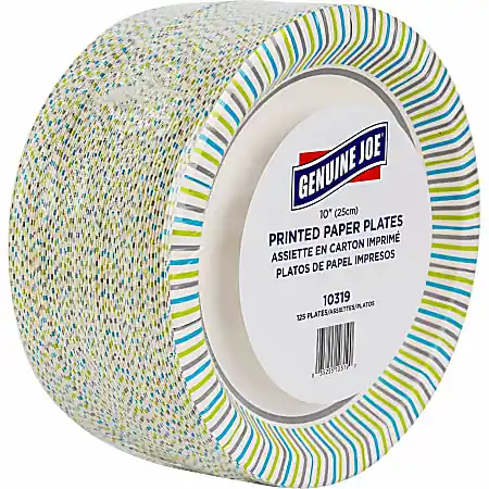 Certified Genuine Joe 10" Printed Paper Plates - Disposable - 10" Diameter - Multi - 125 / Pack