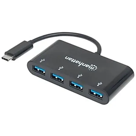 Manhattan USB-C Dock/Hub, Ports (x4): USB-A (x4), 5 Gbps (USB 3.2 Gen1 aka USB 3.0), External Power Supply Not Needed, Cable 20cm Don’t Miss Out