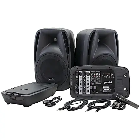 Markdown Gemini Sound Bluetooth Portable PA System With Speakers, Mixer & Wired Microphone, Black, ES-210MXBLU